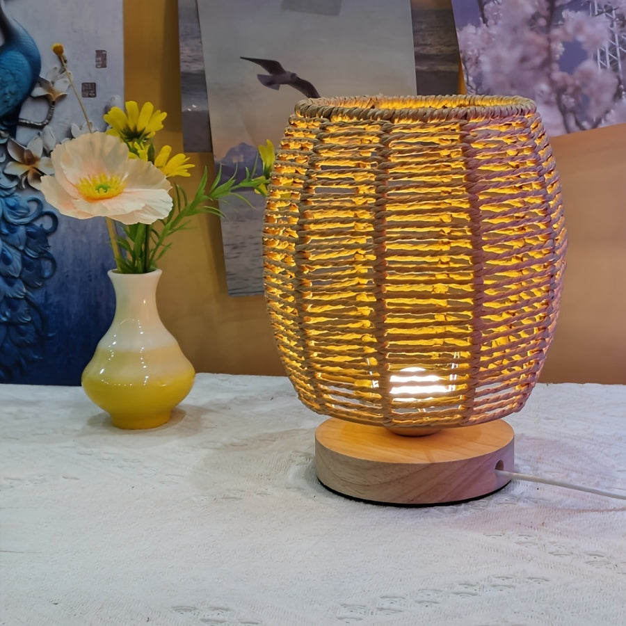 Rustic Wooden Table Lamp with LED Light - Cofik