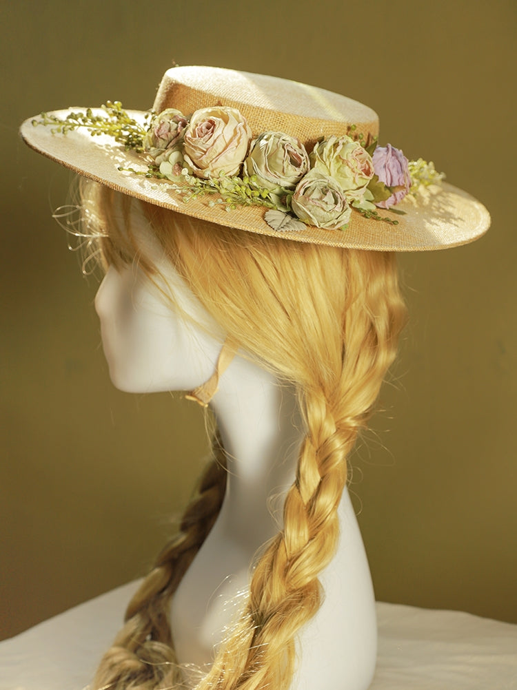 Vintage Floral Wide Brimmed Ladies Hat