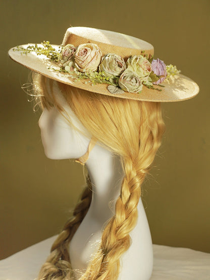 Vintage Floral Wide Brimmed Ladies Hat