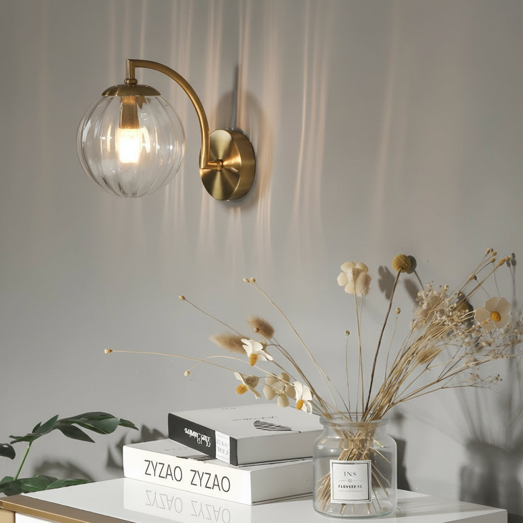 Contemporary LED Wall Light with Curved Arm Glass Shade - Cofik