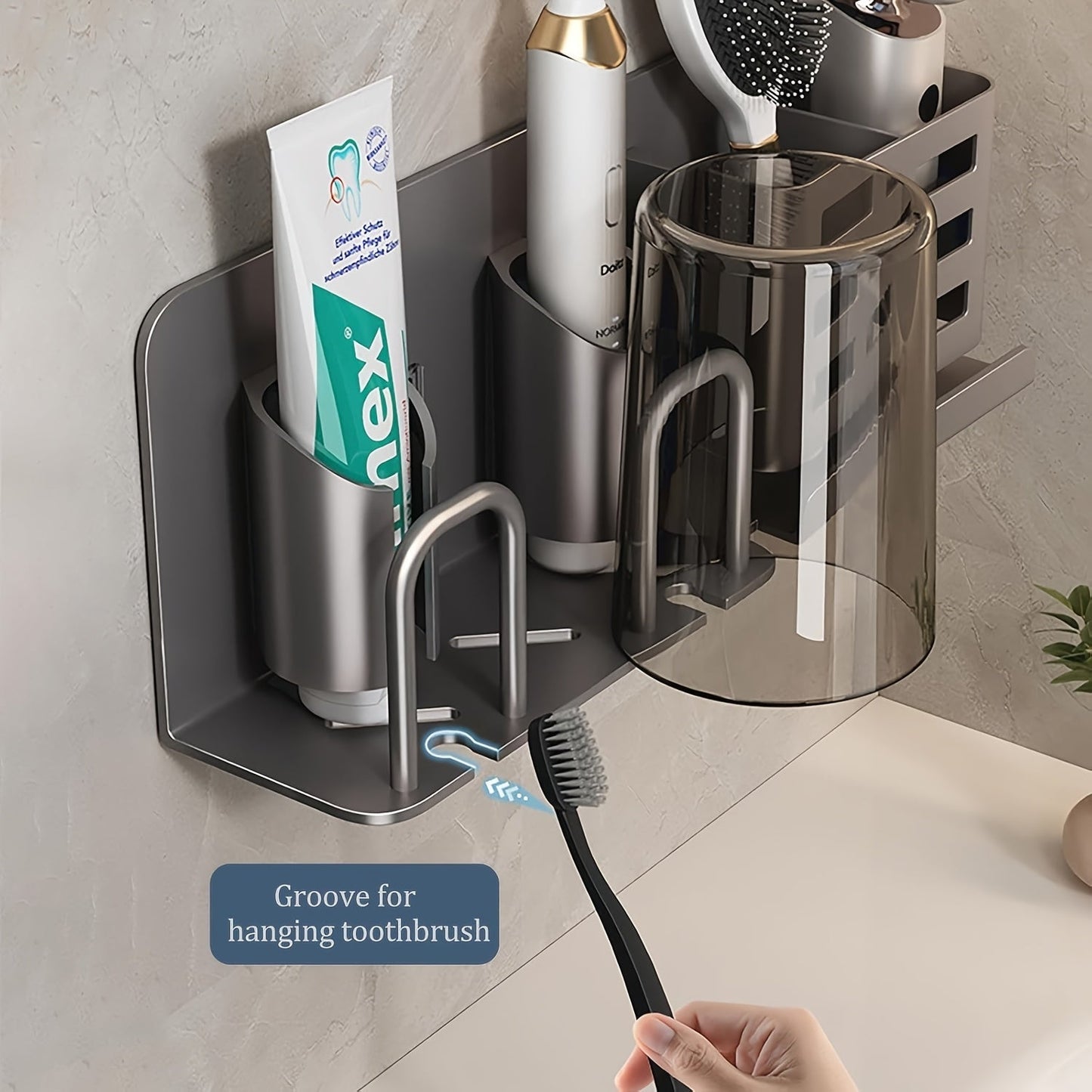 Silver Bathroom Electric Toothbrush Wall Mount