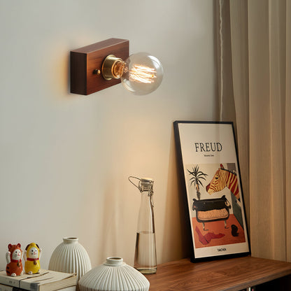 Rustic Wooden Bedside Wall Light with Pull Chain