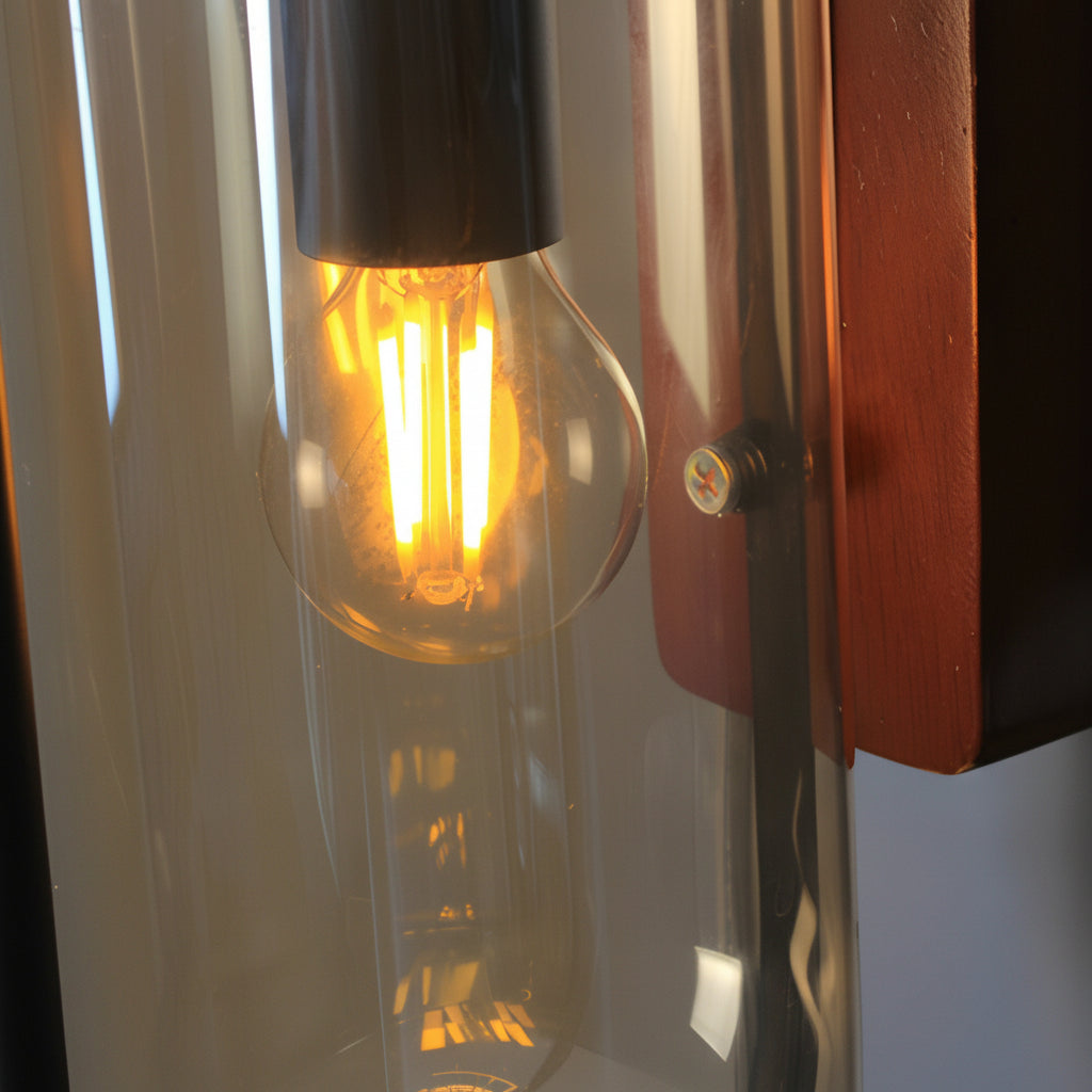 Vintage Wood LED Wall Lamp – Glass Shade