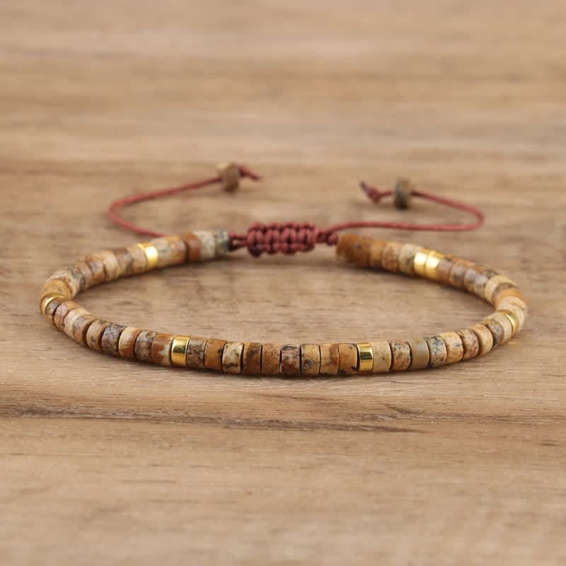 Bohemian Stone Beaded Bracelet with Natural Rollers
