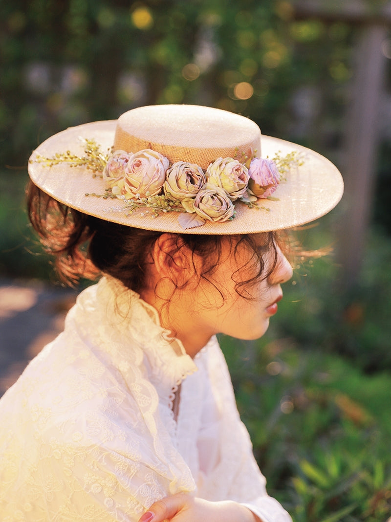 Vintage Floral Wide Brimmed Ladies Hat