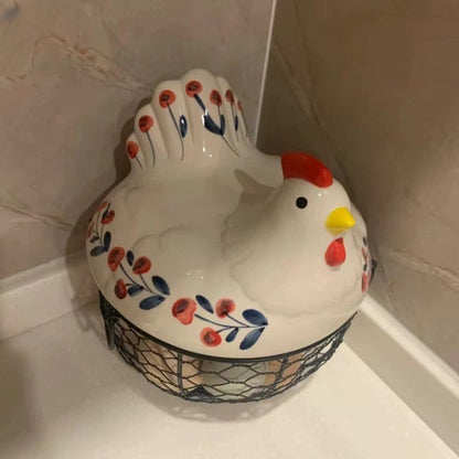 Farm Fresh Ceramic Egg Holder with Metal Basket