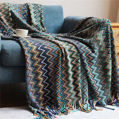 Vibrant Striped Fringe Throw Blanket