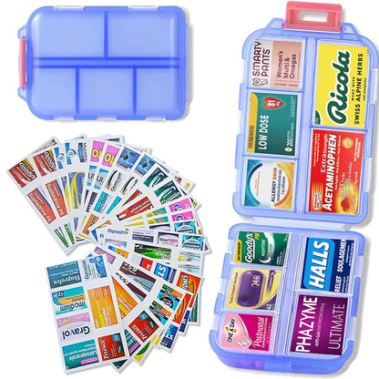 Portable Pill Box Case with 161 Custom Labels