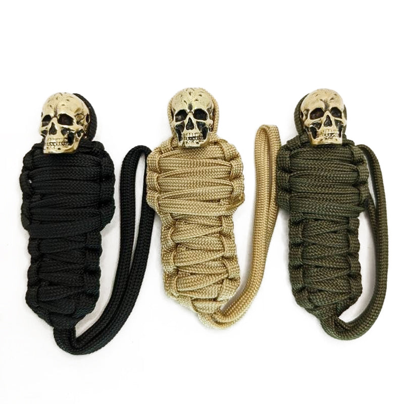 Tough Paracord Skull Keychain Brass Charm
