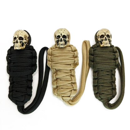 Tough Paracord Skull Keychain Brass Charm