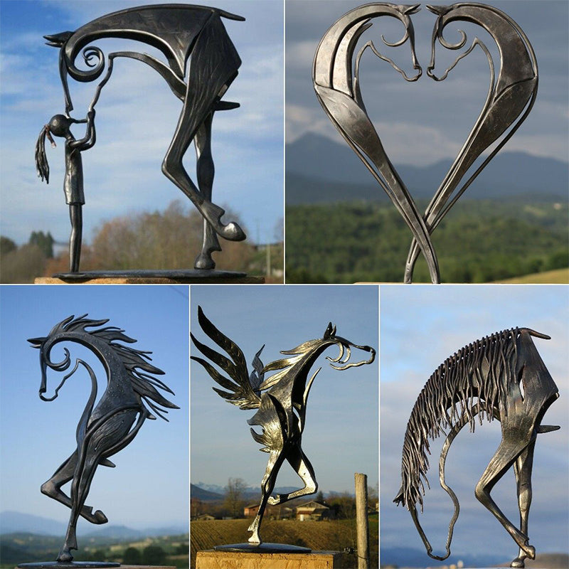 Rustic Metal Horse Figurine Outdoor Garden Decoration