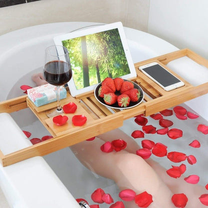 Luxury Bamboo Bathtub Tray with Wine Holder