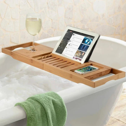 Luxury Bamboo Bathtub Tray with Wine Holder