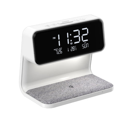 Compact Bedside Lamp with Wireless Charging & Alarm Clock