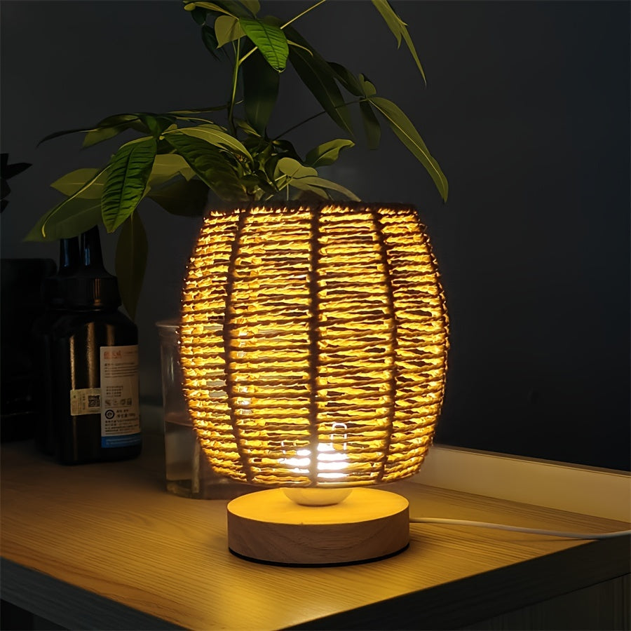 Rustic Wooden Table Lamp with LED Light