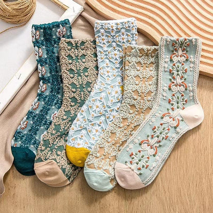 Classic Floral Pattern Ankle Socks 5 Pack