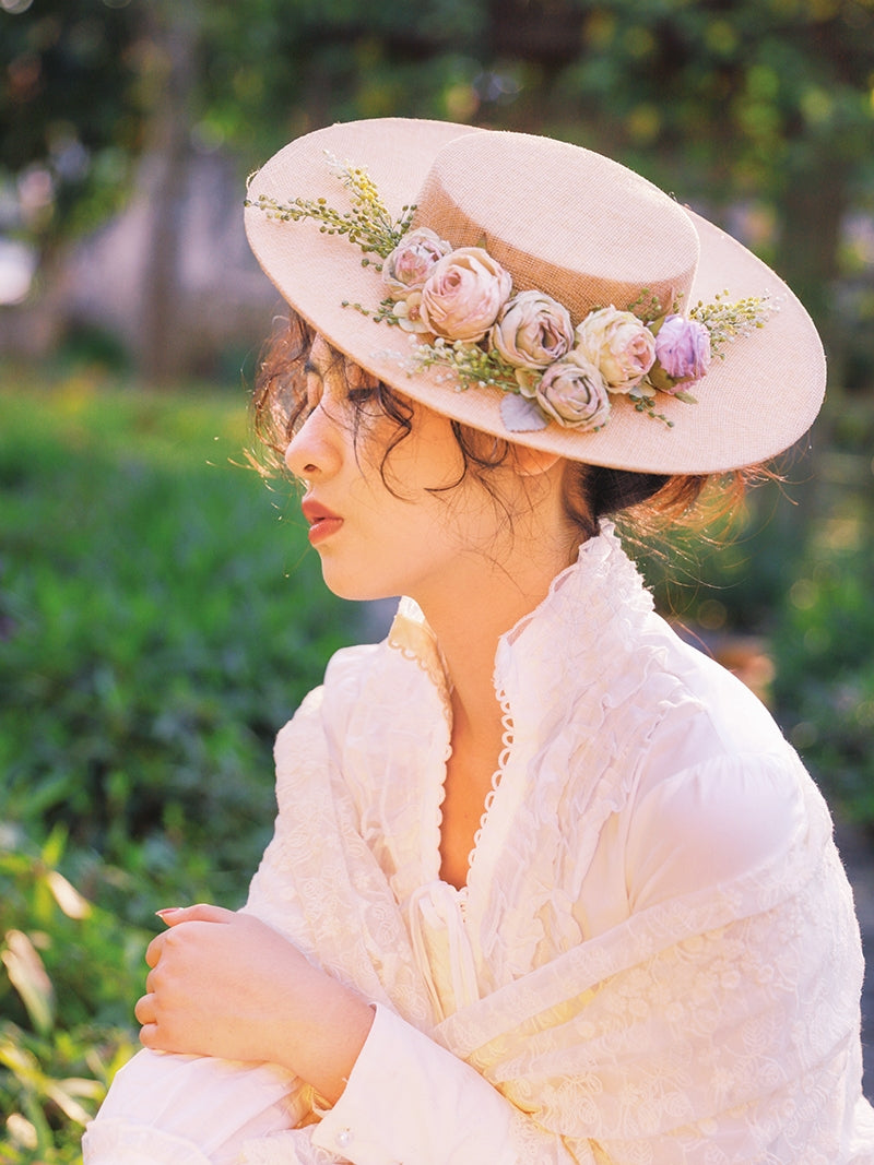 Vintage Floral Wide Brimmed Ladies Hat