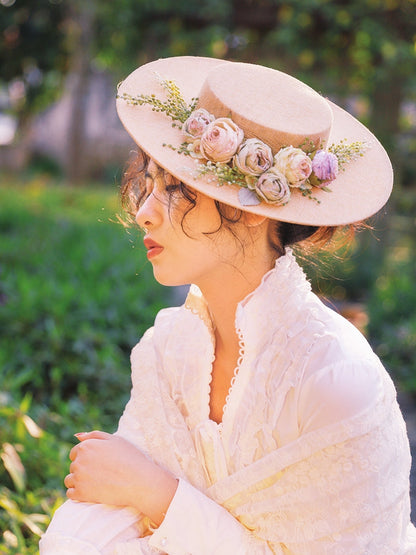 Vintage Floral Wide Brimmed Ladies Hat