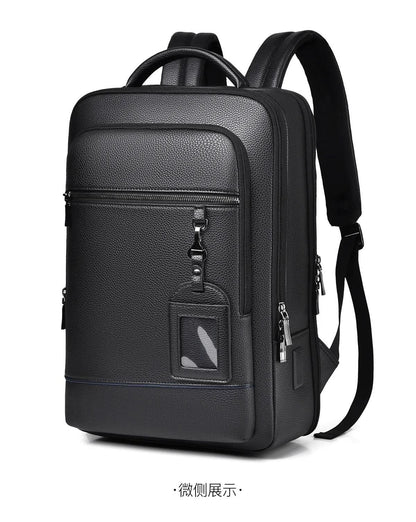 Stylish Leather Backpack with USB Port, 15.6 Inch, Black