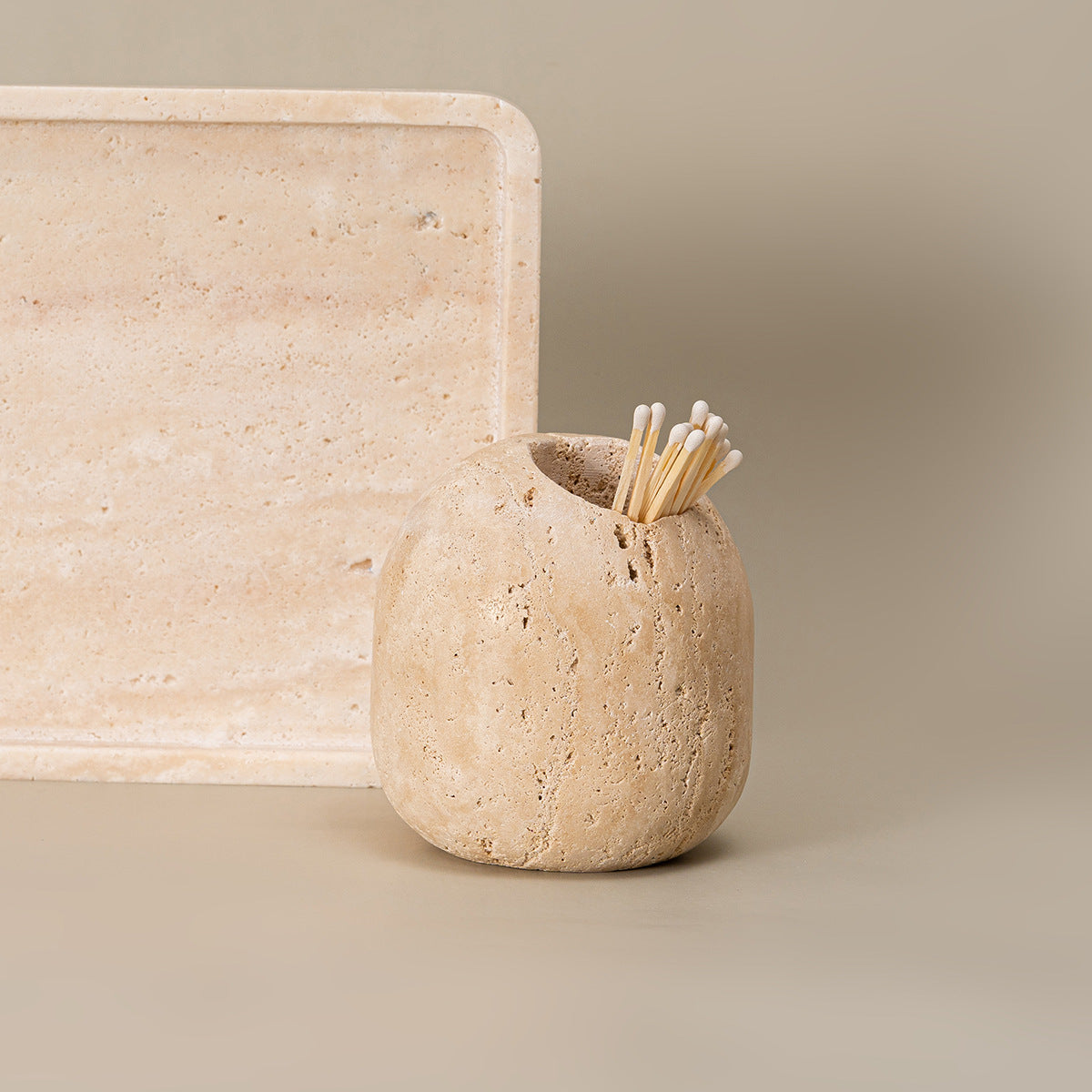 Natural Stone Match Holder and Pick Jar
