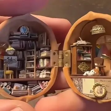 Small Wooden House Figurine with LED Light Detail - Cofik