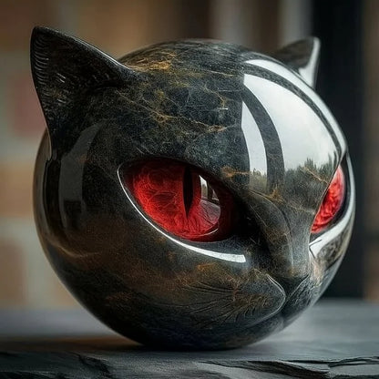 Black Cat Head Sculpture with Hypnotic Eyes