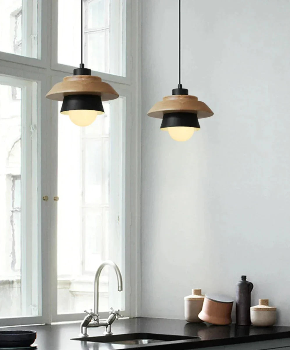 Natural Wood Drop Pendant Light