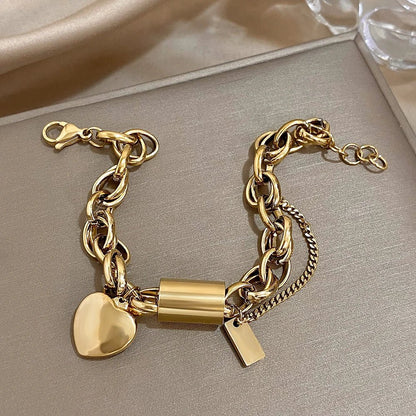 Stylish Thick Link Heart Bracelet