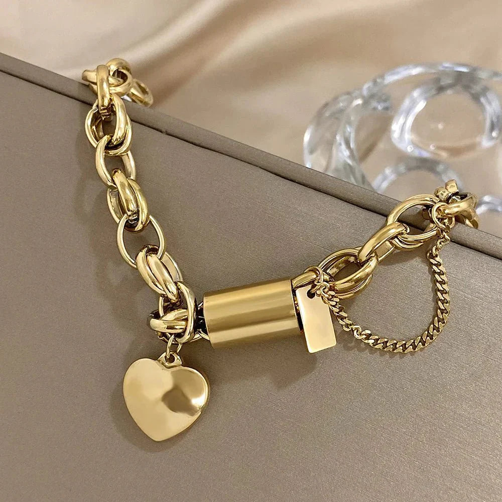 Stylish Thick Link Heart Bracelet