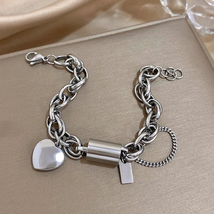 Stylish Thick Link Heart Bracelet