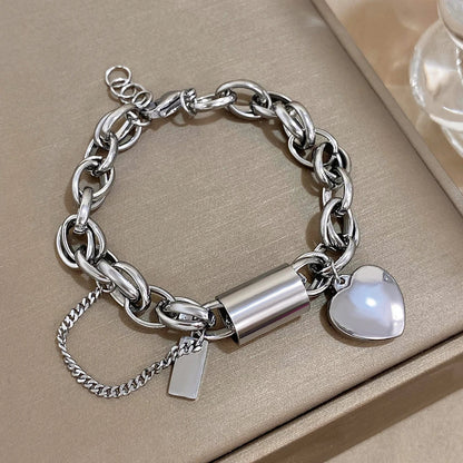 Stylish Thick Link Heart Bracelet