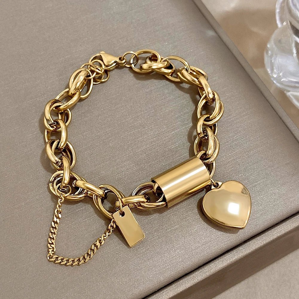 Stylish Thick Link Heart Bracelet - Cofik