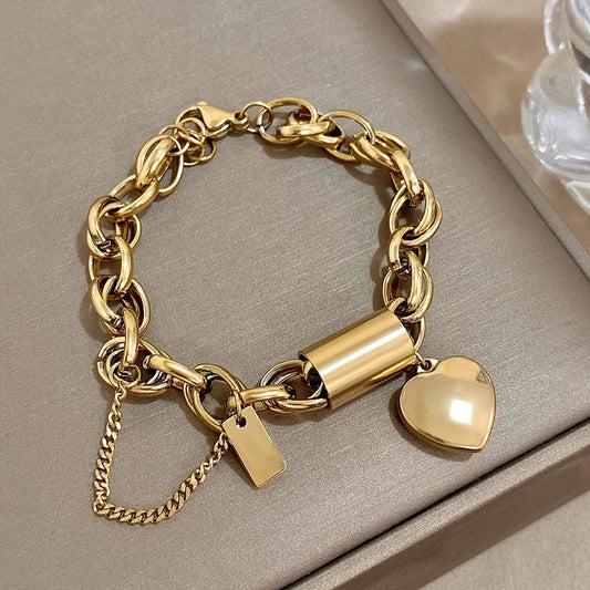 Stylish Thick Link Heart Bracelet - Cofik