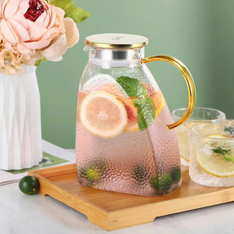 Clear Glass Iced Tea Pitcher With Lid And Handle