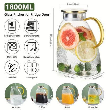 Clear Glass Iced Tea Pitcher With Lid And Handle