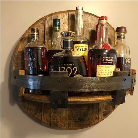 Distressed Whiskey Barrel Bar Shelf - Cofik