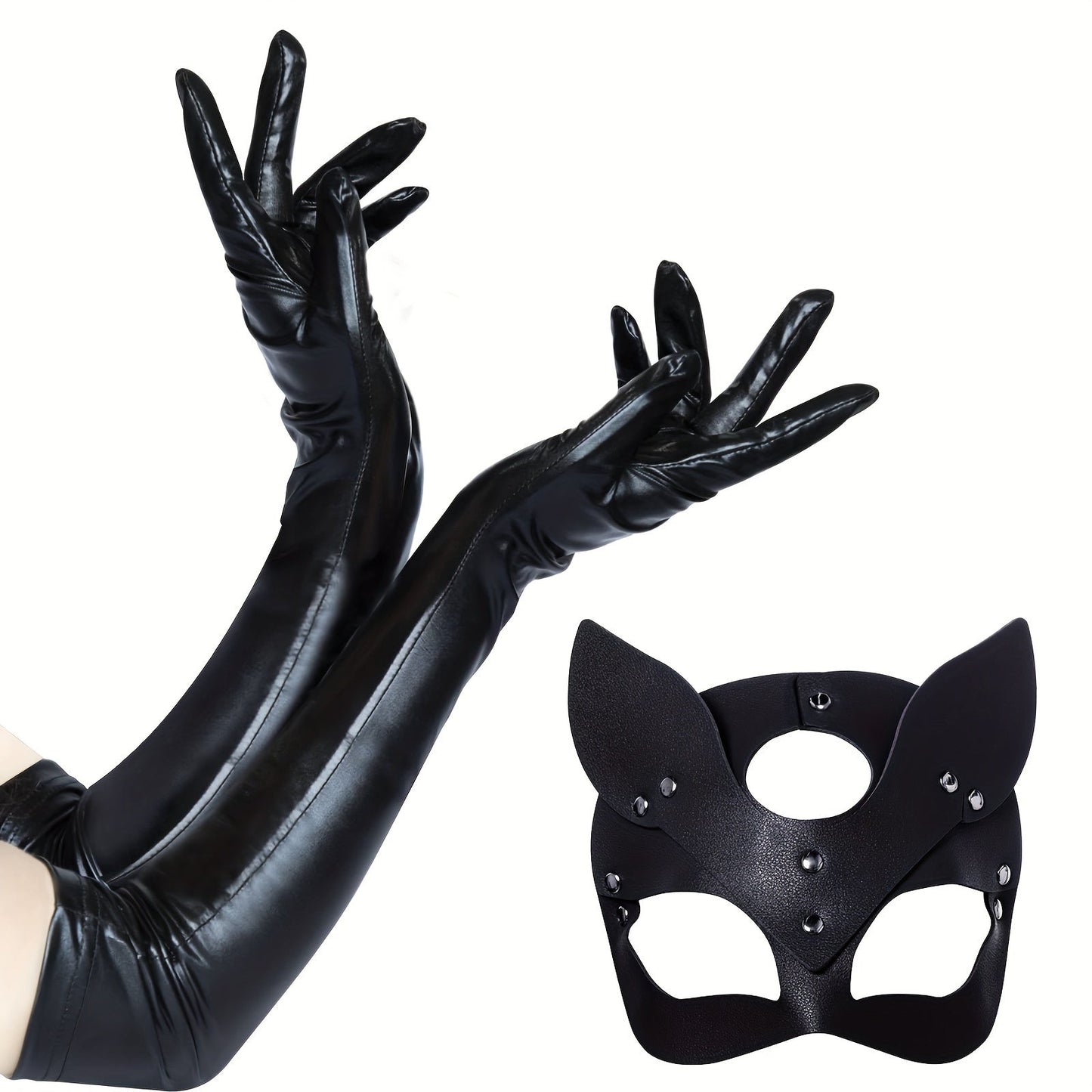 Spooky Cat Mask Gloves for Women