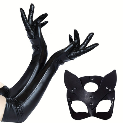 Spooky Cat Mask Gloves for Women