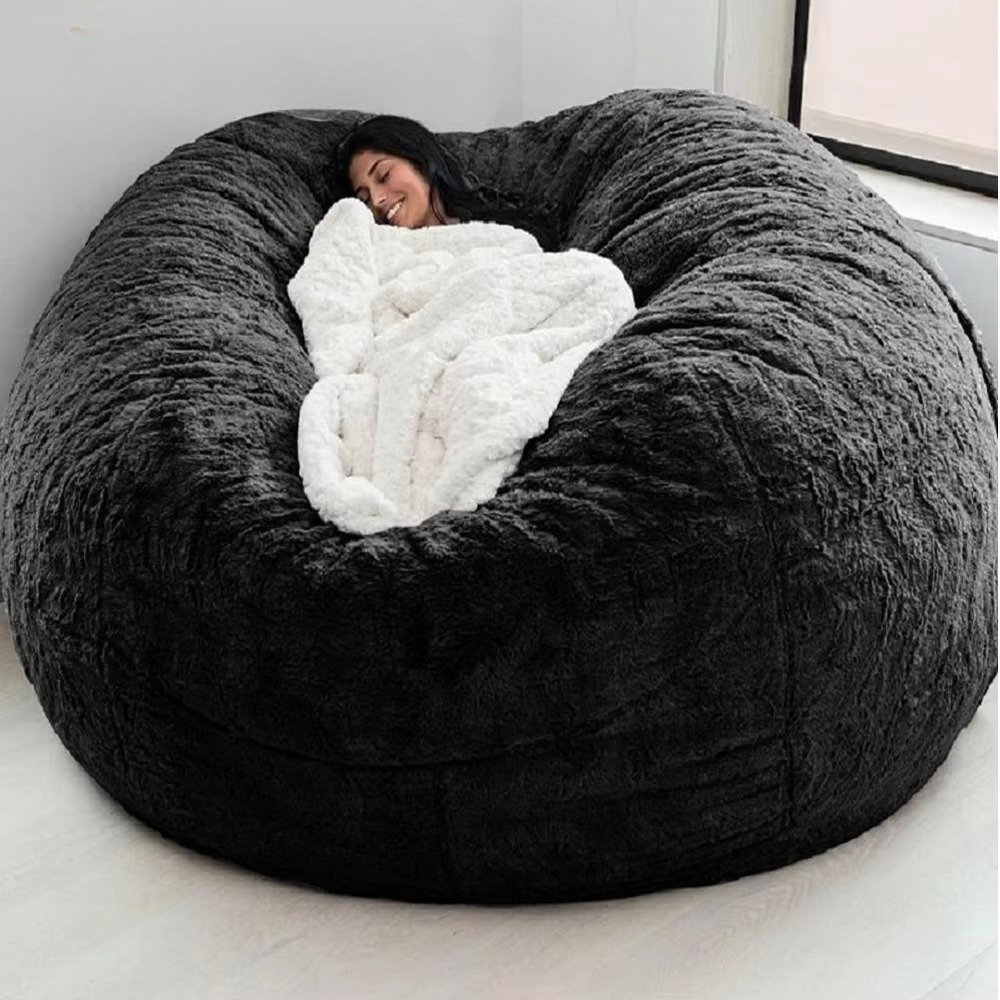 Plush 5ft Faux Fur Bean Bag Chair Cover - Soft Lounge Cushion
