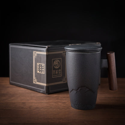 Vintage Tea Infuser Mug with Wooden Grip