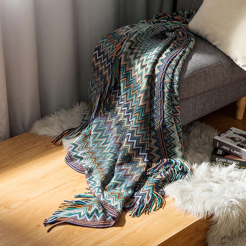 Vibrant Striped Fringe Throw Blanket