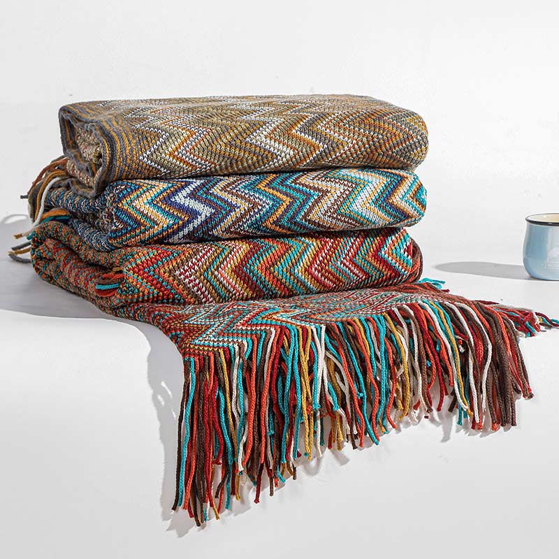 Vibrant Striped Fringe Throw Blanket