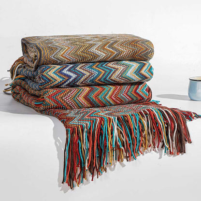 Vibrant Striped Fringe Throw Blanket