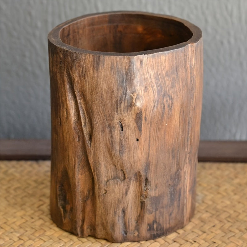 Rustic Wooden Desk Pen Holder - Natural Wooden Finish