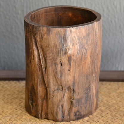 Rustic Wooden Desk Pen Holder - Natural Wooden Finish