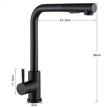 Charly | Black Pull-Out Kitchen Faucet - Flexible 2-Mode Stream and Spray Head, Stainless Steel Hot-Cold Water Mixing Tap