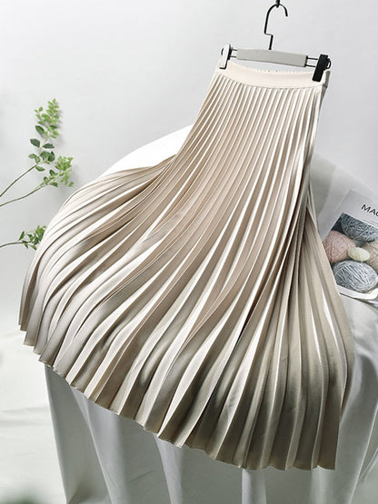 Charly Brand Designer Women's Elegant Chic Solid Pleated Skirt High Waist Luxury Fashion