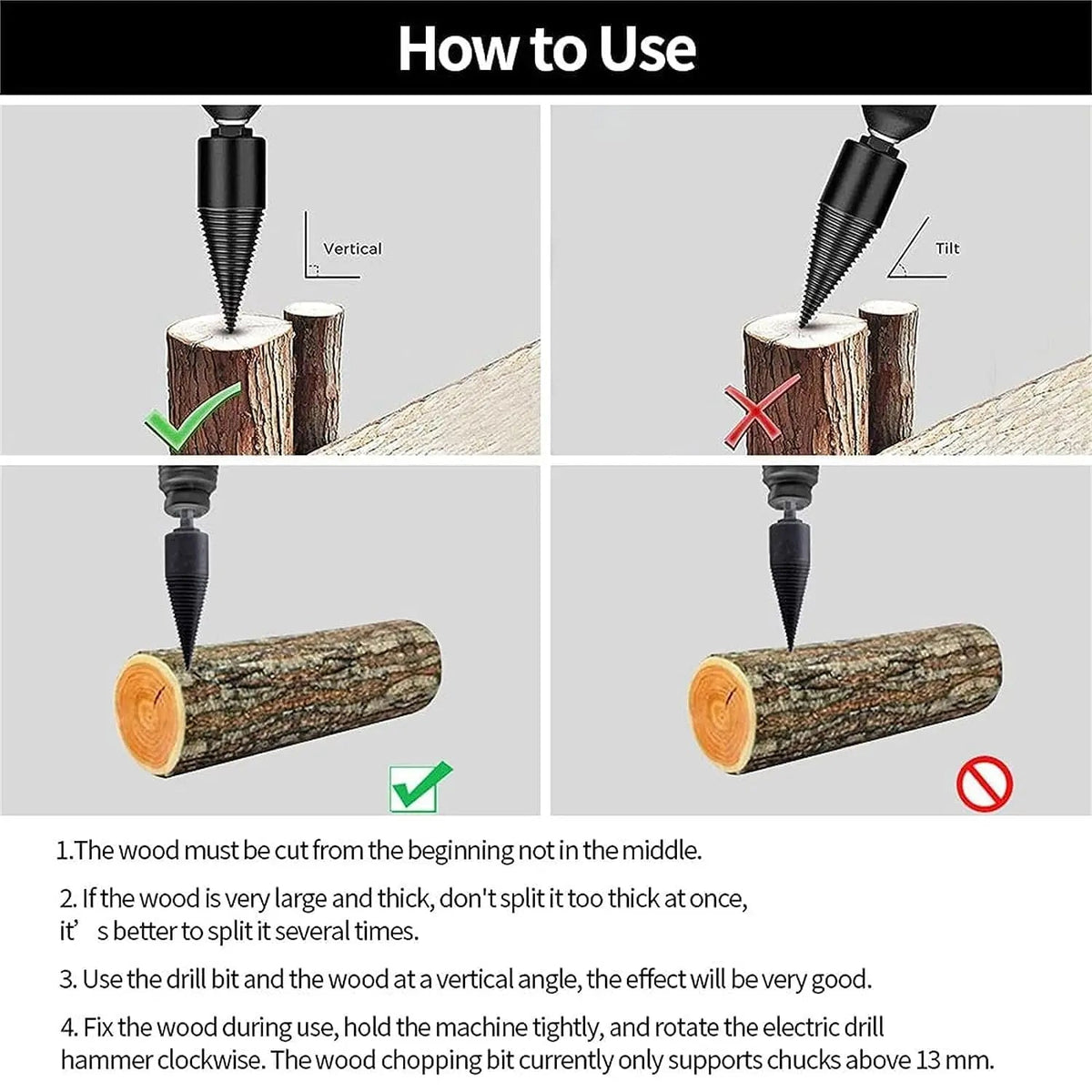 Charly | Firewood Drill Bit Set – Split wood easily with the cordless drill
