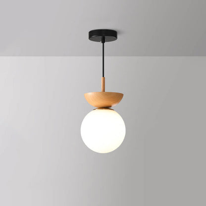 Charly | Glass Globe Ceiling Light | Wood Grain Design