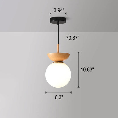 Charly | Glass Globe Ceiling Light | Wood Grain Design